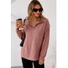 imageDokotoo Womens Sweatshirt Waffle Knit Long Sleeve Lapel Half Zip Up Casual Lightweight Soft Sweatshirts Loose Pullover TopsPink