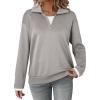 imageDokotoo Sweatshirt for Women Long Sleeve V Neck Color Block Oversized Casual Pullover Sweatshirts TopsGrey