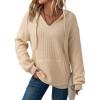 imageDokotoo Womens Hoodies Oversized Sweatshirts Ribbed Knit Long Sleeve Drawstring V Neck Casual Pullover Sweatshirt Hooded TopsApricot