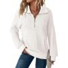 imageDokotoo Womens Oversized Sweatshirts Quarter Zip Pullover Women 2025 Fall Fashion Long Sleeve Tops Outfits ClothesWhite