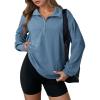 imageDokotoo Womens Sweatshirt Waffle Knit Long Sleeve Lapel Half Zip Up Casual Lightweight Soft Sweatshirts Loose Pullover TopsDusk Blue