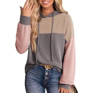 imageDokotoo Hoodies for Women Color Block Oversized Sweatshirt Long Sleeve Drawstring Casual Lightweight Hoodie Tops Fall 2025Grey