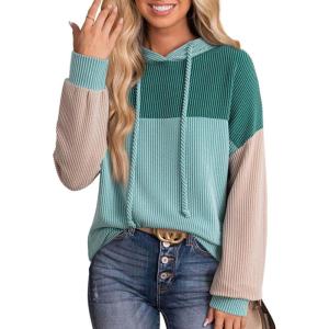 imageDokotoo Hoodies for Women Color Block Oversized Sweatshirt Long Sleeve Drawstring Casual Lightweight Hoodie Tops Fall 2025Haze Blue