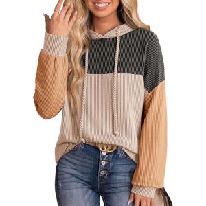 imageDokotoo Hoodies for Women Color Block Oversized Sweatshirt Long Sleeve Drawstring Casual Lightweight Hoodie Tops Fall 2025Khaki