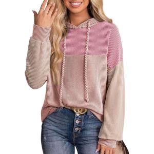 imageDokotoo Hoodies for Women Color Block Oversized Sweatshirt Long Sleeve Drawstring Casual Lightweight Hoodie Tops Fall 2025Pink