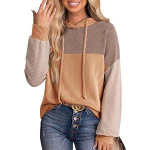 imageDokotoo Hoodies for Women Color Block Oversized Sweatshirt Long Sleeve Drawstring Casual Lightweight Hoodie Tops Fall 2025Straw Yellow