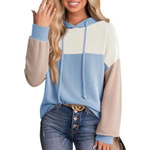 imageDokotoo Hoodies for Women Color Block Oversized Sweatshirt Long Sleeve Drawstring Casual Lightweight Hoodie Tops Fall 2025White Blue