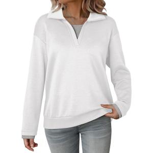 imageDokotoo Sweatshirt for Women Long Sleeve V Neck Color Block Oversized Casual Pullover Sweatshirts TopsWhite