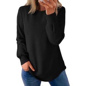 imageDokotoo Womens Crew Neck Long Sleeve Shirts Waffle Knit Loose Tops Basic Tees 2025 Casual Comfy Fall Outfits ClothesBlack