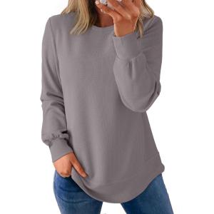 imageDokotoo Womens Crew Neck Long Sleeve Shirts Waffle Knit Loose Tops Basic Tees 2025 Casual Comfy Fall Outfits ClothesGray