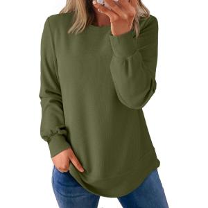 imageDokotoo Womens Crew Neck Long Sleeve Shirts Waffle Knit Loose Tops Basic Tees 2025 Casual Comfy Fall Outfits ClothesGreen
