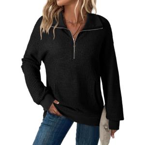 imageDokotoo Womens Oversized Sweatshirts Quarter Zip Pullover Women 2025 Fall Fashion Long Sleeve Tops Outfits ClothesBlack