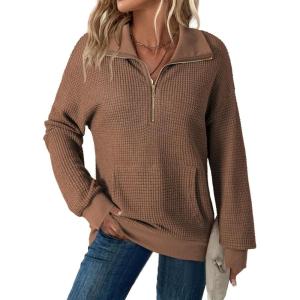 imageDokotoo Womens Oversized Sweatshirts Quarter Zip Pullover Women 2025 Fall Fashion Long Sleeve Tops Outfits ClothesCoffee