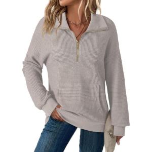 imageDokotoo Womens Oversized Sweatshirts Quarter Zip Pullover Women 2025 Fall Fashion Long Sleeve Tops Outfits ClothesGray