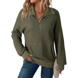 imageDokotoo Womens Oversized Sweatshirts Quarter Zip Pullover Women 2025 Fall Fashion Long Sleeve Tops Outfits ClothesVineyard Green