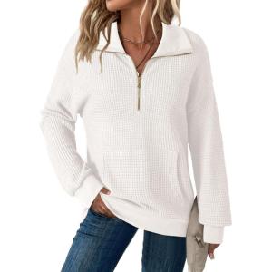 imageDokotoo Womens Oversized Sweatshirts Quarter Zip Pullover Women 2025 Fall Fashion Long Sleeve Tops Outfits ClothesWhite