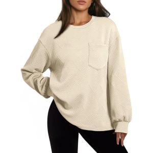 imageDokotoo Womens Sweatshirt 2025 Casual Lightweight Soft Crew Neck Loose Tops with PocketBeige