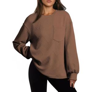 imageDokotoo Womens Sweatshirt 2025 Casual Lightweight Soft Crew Neck Loose Tops with PocketCoffee