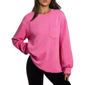imageDokotoo Womens Sweatshirt 2025 Casual Lightweight Soft Crew Neck Loose Tops with PocketSachet Pink
