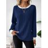 imageDokotoo Long Sleeve Shirts for Women Casual Fashion Loose Fit Womens Tops Crewneck Basic Pullover TunicsNavy Blue