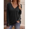 imageDokotoo Womens Casual Long Sleeve V Neck Pullover Shirts Loose Fit Lightweight Knit TopsBlack