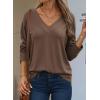imageDokotoo Womens Casual Long Sleeve V Neck Pullover Shirts Loose Fit Lightweight Knit TopsCoffee