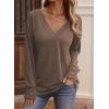 imageDokotoo Womens Casual Long Sleeve V Neck Pullover Shirts Loose Fit Lightweight Knit TopsCoffee