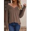 imageDokotoo Womens Casual Long Sleeve V Neck Pullover Shirts Loose Fit Lightweight Knit TopsCoffee