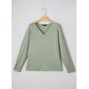 imageDokotoo Womens Casual Long Sleeve V Neck Pullover Shirts Loose Fit Lightweight Knit TopsLaurel Green