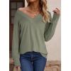 imageDokotoo Womens Casual Long Sleeve V Neck Pullover Shirts Loose Fit Lightweight Knit TopsLaurel Green