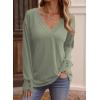 imageDokotoo Womens Casual Long Sleeve V Neck Pullover Shirts Loose Fit Lightweight Knit TopsLaurel Green