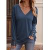 imageDokotoo Womens Casual Long Sleeve V Neck Pullover Shirts Loose Fit Lightweight Knit TopsNavy Blue