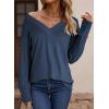imageDokotoo Womens Casual Long Sleeve V Neck Pullover Shirts Loose Fit Lightweight Knit TopsNavy Blue