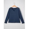 imageDokotoo Womens Casual Long Sleeve V Neck Pullover Shirts Loose Fit Lightweight Knit TopsNavy Blue