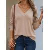 imageDokotoo Womens Casual Long Sleeve V Neck Pullover Shirts Loose Fit Lightweight Knit TopsParchment