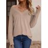 imageDokotoo Womens Casual Long Sleeve V Neck Pullover Shirts Loose Fit Lightweight Knit TopsParchment