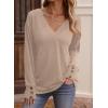 imageDokotoo Womens Casual Long Sleeve V Neck Pullover Shirts Loose Fit Lightweight Knit TopsParchment