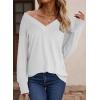 imageDokotoo Womens Casual Long Sleeve V Neck Pullover Shirts Loose Fit Lightweight Knit TopsWhite