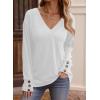 imageDokotoo Womens Casual Long Sleeve V Neck Pullover Shirts Loose Fit Lightweight Knit TopsWhite
