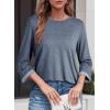 imageDokotoo Womens Shirts 2025 Fashion 34 Length Sleeve T Shirts Cute Crewneck Casual Tops Basic BlousesDusk Blue