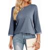 imageDokotoo Womens Shirts 2025 Fashion 34 Length Sleeve T Shirts Cute Crewneck Casual Tops Basic BlousesDusk Blue