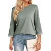 imageDokotoo Womens Shirts 2025 Fashion 34 Length Sleeve T Shirts Cute Crewneck Casual Tops Basic BlousesGrass Green