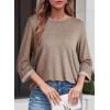 imageDokotoo Womens Shirts 2025 Fashion 34 Length Sleeve T Shirts Cute Crewneck Casual Tops Basic BlousesSmoke Gray Khaki