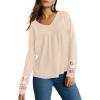 imageDokotoo Womens Tops Casual V Neck Long Sleeve Waffle Knit Textured Lace Hollow Out Shirts Loose Tunic Tops BlousesApricot