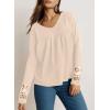 imageDokotoo Womens Tops Casual V Neck Long Sleeve Waffle Knit Textured Lace Hollow Out Shirts Loose Tunic Tops BlousesApricot