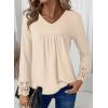 imageDokotoo Womens Tops Casual V Neck Long Sleeve Waffle Knit Textured Lace Hollow Out Shirts Loose Tunic Tops BlousesApricot