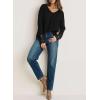 imageDokotoo Womens Tops Casual V Neck Long Sleeve Waffle Knit Textured Lace Hollow Out Shirts Loose Tunic Tops BlousesBlack