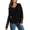 imageDokotoo Womens Tops Casual V Neck Long Sleeve Waffle Knit Textured Lace Hollow Out Shirts Loose Tunic Tops BlousesBlack