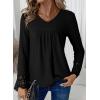 imageDokotoo Womens Tops Casual V Neck Long Sleeve Waffle Knit Textured Lace Hollow Out Shirts Loose Tunic Tops BlousesBlack