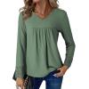 imageDokotoo Womens Tops Casual V Neck Long Sleeve Waffle Knit Textured Lace Hollow Out Shirts Loose Tunic Tops BlousesGreen Bay